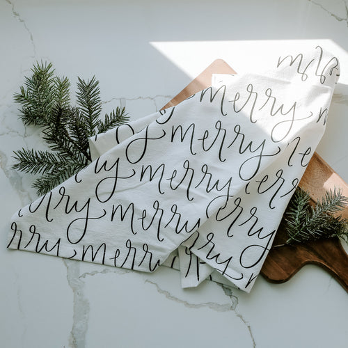 Merry Hand Tea Towel Christmas Holiday