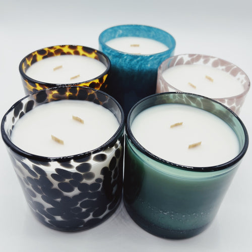 Muse Collection Best Luxury Scented Candles Handblown Glass wooden wick